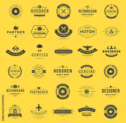 Retro vintage logotypes or insignias set vector design elements typographic signs