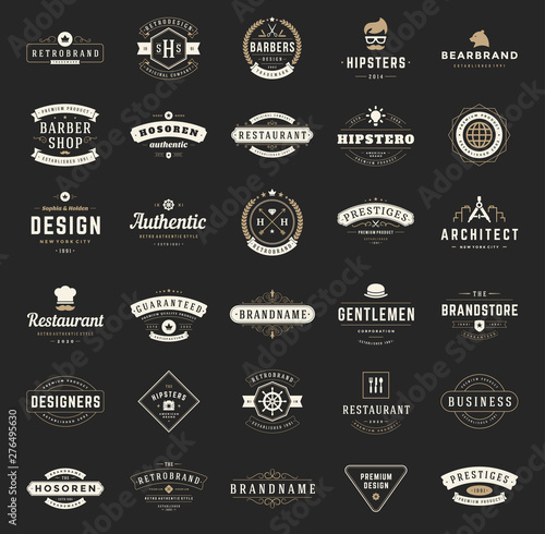 Retro vintage logotypes or insignias set vector design elements typographic signs