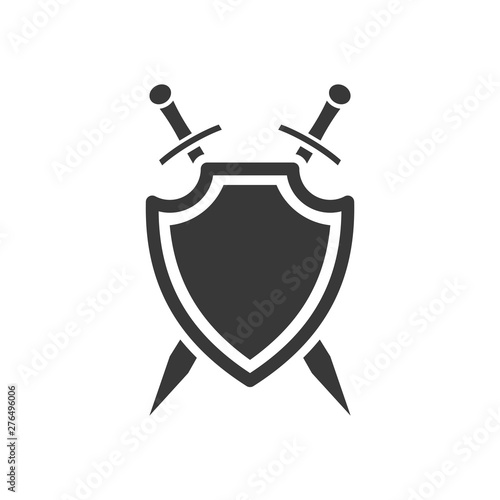 shield icon template black color editable. sword conception with shield symbol vector sign isolated on white background. Simple logo vector illustration for graphic and web design.