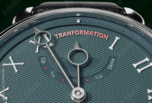 Achieve Tranformation, come close to Tranformation or make it nearer or reach sooner - a watch symbolizing short time between now and Tranformation., 3d illustration photo