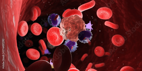3d rendered medically accurate illustration of leucocytes attacking a cancer cell