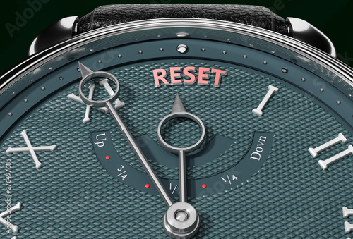 Achieve Reset, come close to Reset or make it nearer or reach sooner - a watch symbolizing short time between now and Reset., 3d illustration photo