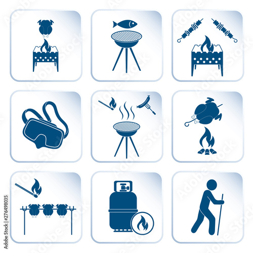 Set of travel and camping equipment icons