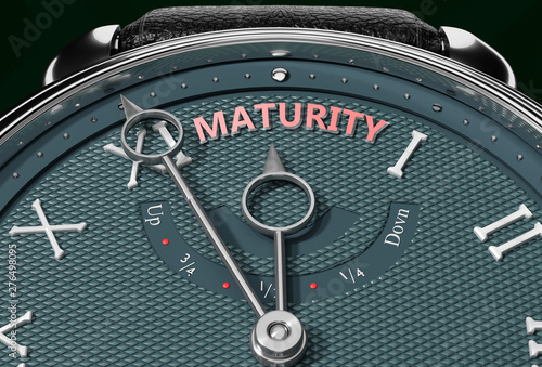 Achieve Maturity, come close to Maturity or make it nearer or reach sooner - a watch symbolizing short time between now and Maturity., 3d illustration photo