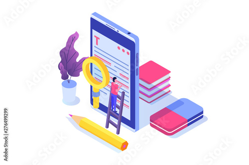 Editable online document. Creative writing and storytelling, copywriting . Online education, distant learning concept. Vector illustration.