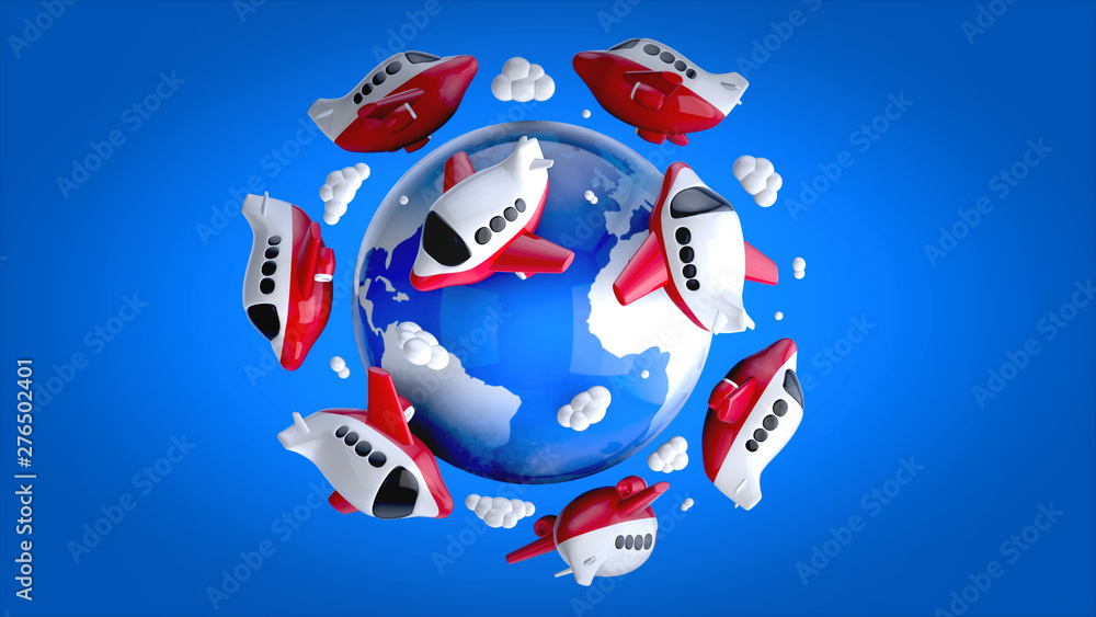 Fototapeta premium Planes around the world - 3D Illustration