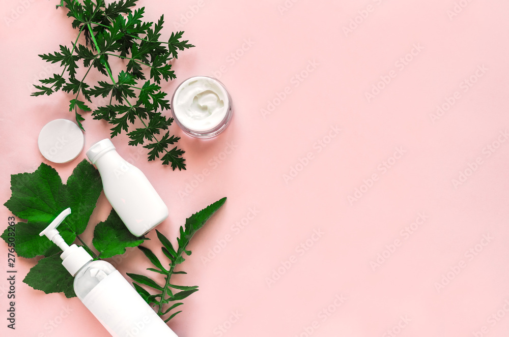 Natural cosmetics and leaves Natural cosmetics and leaves
