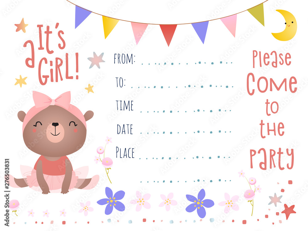 Invitation design with a teddy bear. Birthday party. Invitation design with a teddy bear. Birthday party.