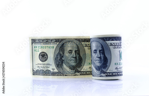 Currency of the United States of America white background isolated