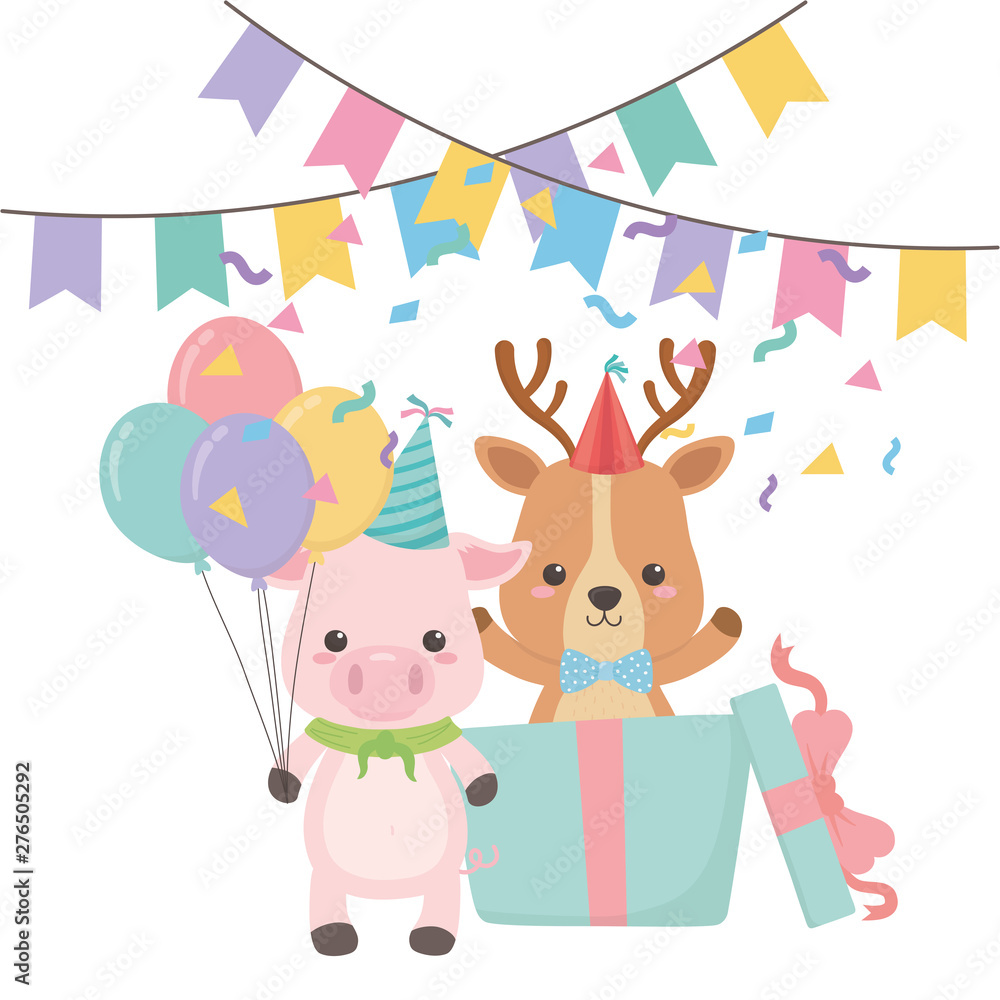 Naklejka premium Animals cartoons with happy birthday icon design