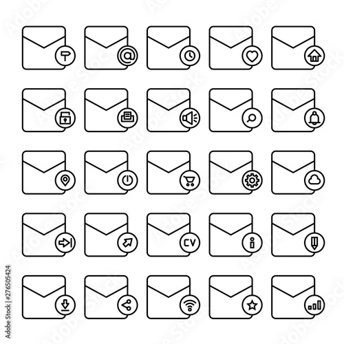 envelope, mail and letter icons set