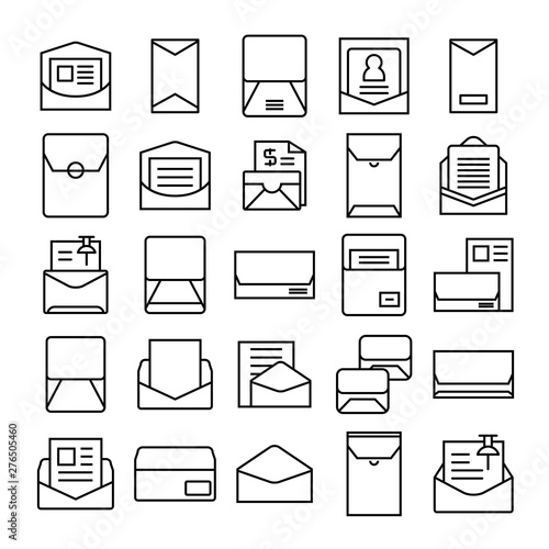 envelope, mail and letter icons set