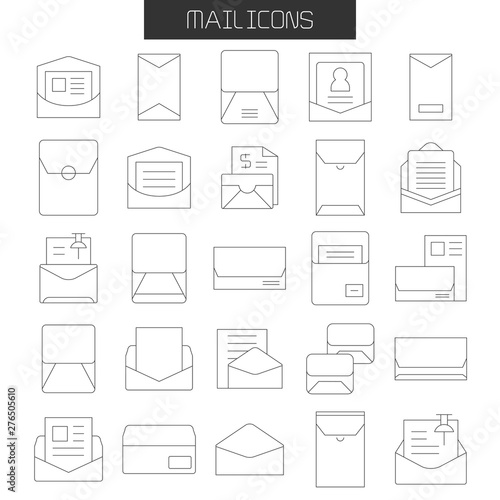 envelope, mail and letter icons set