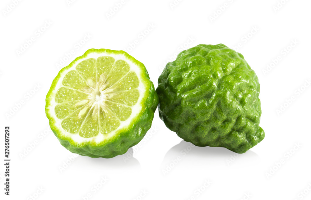 Fresh bergamot fruit slice isolated on white background, herb and medical Fresh bergamot fruit slice isolated on white background, herb and medical