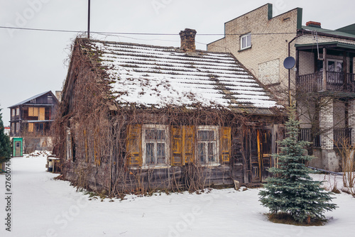 Old wooden house in Narew village in Podlasie region of Poland
