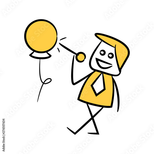businessman using pin stabbing balloon yellow stick figure theme