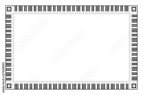 Musical keyboard rectangle frame, made of connected octave patterns. Decorative border, constructed from octaves, black and white piano keyboard keys, shaped into repeated motif. Illustration. Vector.