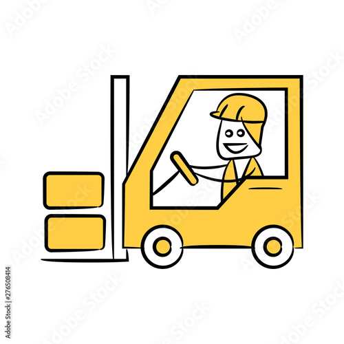 worker driving forklift yellow doodle design