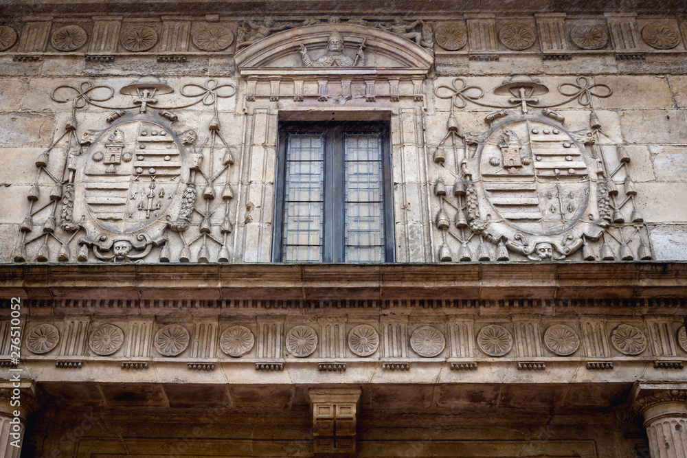 Details of University of Oviedo historical building in Oviedo, Spain
