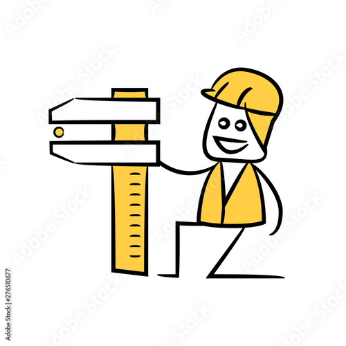 engineer or service man holding vernier caliper in yellow theme