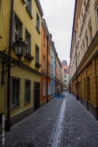 Narrow street in the Old Town of Wroclaw. Poland