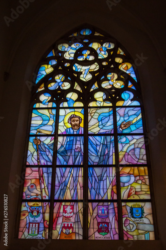 Beautiful stained glass in the interior of the Church of St. Mary Magdalene in Wroclaw. Poland