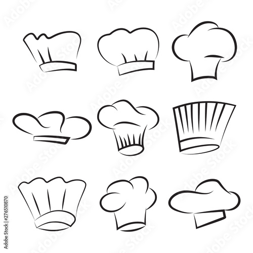 Vector set of chef hats. Baker caps isolated on white background