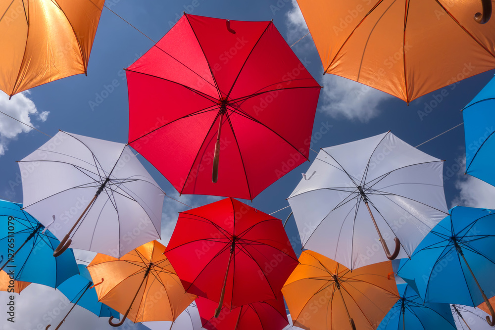Rows of Color Umbrellas in the Air Rows of Color Umbrellas in the Air