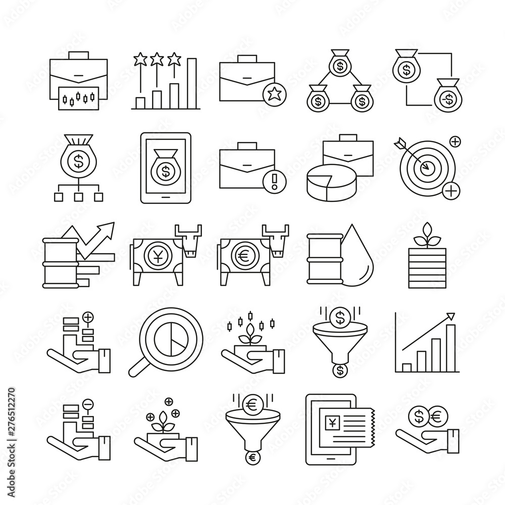 fund management and finance icons set line design fund management and finance icons set line design