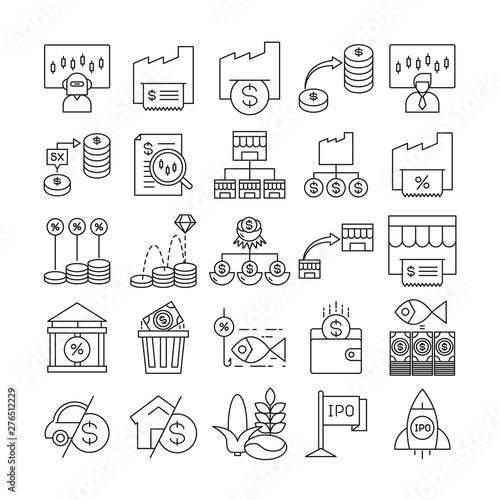 fund management and finance icons set line design