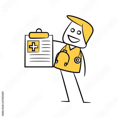 doctor and prescription yellow stick figure 