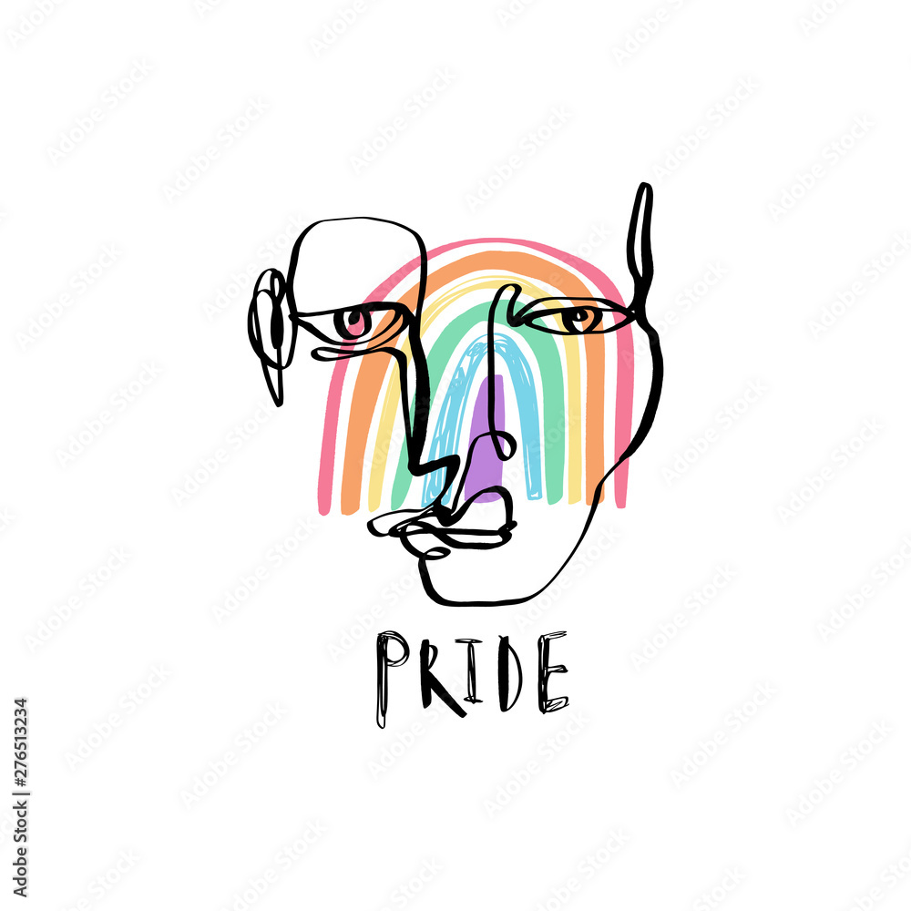 Hand drawing human face line art in cubism style with LGBT flag. Stylish print for clothes, textile and other. Hand drawing human face line art in cubism style with LGBT flag. Stylish print for clothes, textile and other.