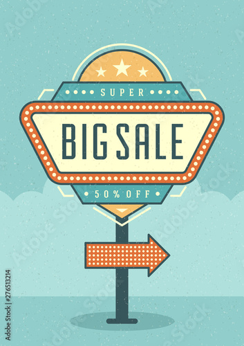 Retro sign billboard typographic promotion poster design vector illustration