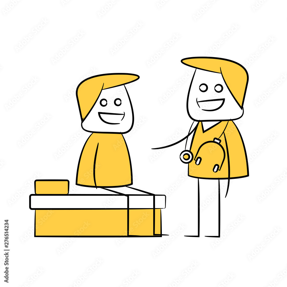 doctor and patient yellow stick figure doctor and patient yellow stick figure