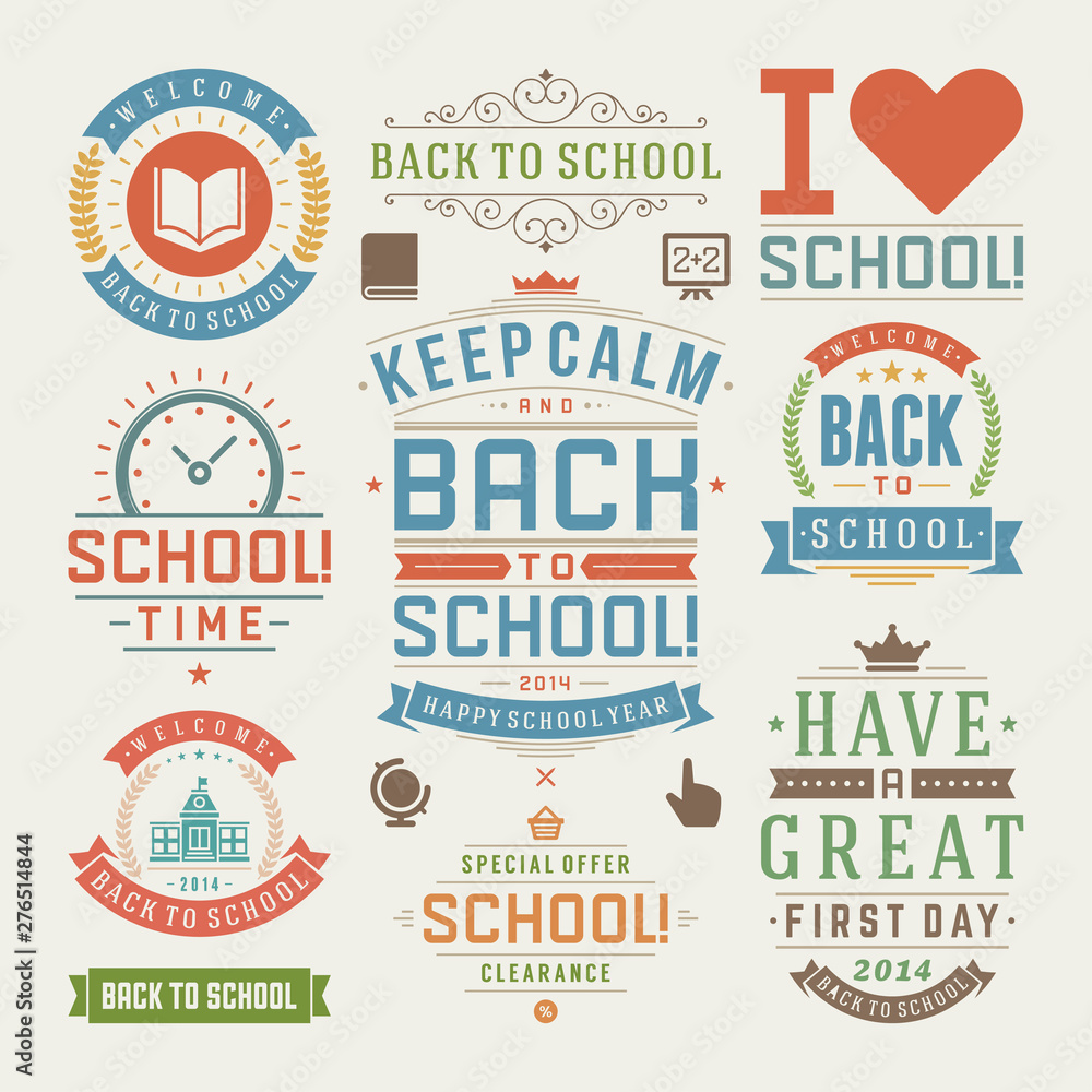 Naklejka premium Back to school design elements sale labels and badges set vector illustration.