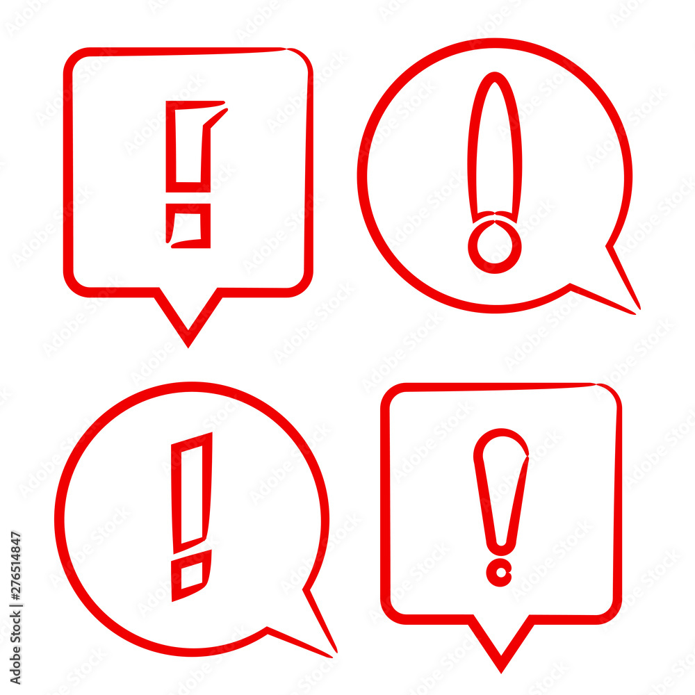 red hand drawn exclamation mark symbols in speech bubble red hand drawn exclamation mark symbols in speech bubble