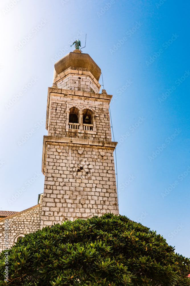 bell tower of Cathedral of the Assumption of the Blessed Virgin Mary in Krk Town.  Krk Island,  croatia