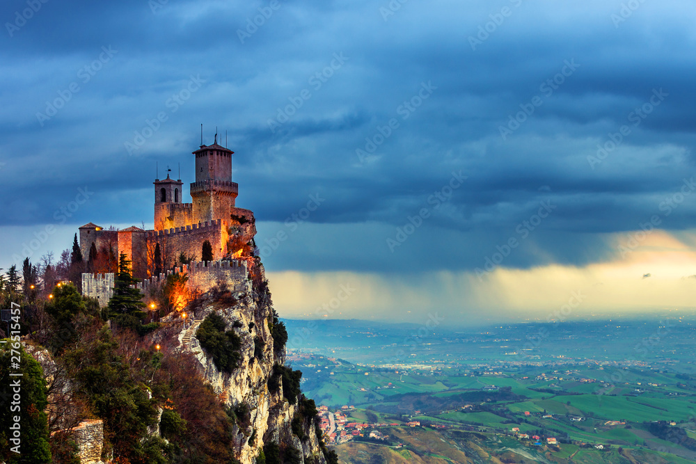 San Marino fortress of Guaita at sunset