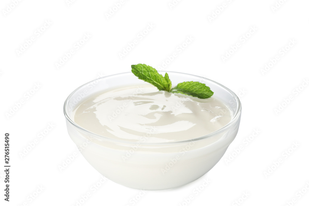 Bowl of sour cream yogurt isolated on white background Bowl of sour cream yogurt isolated on white background