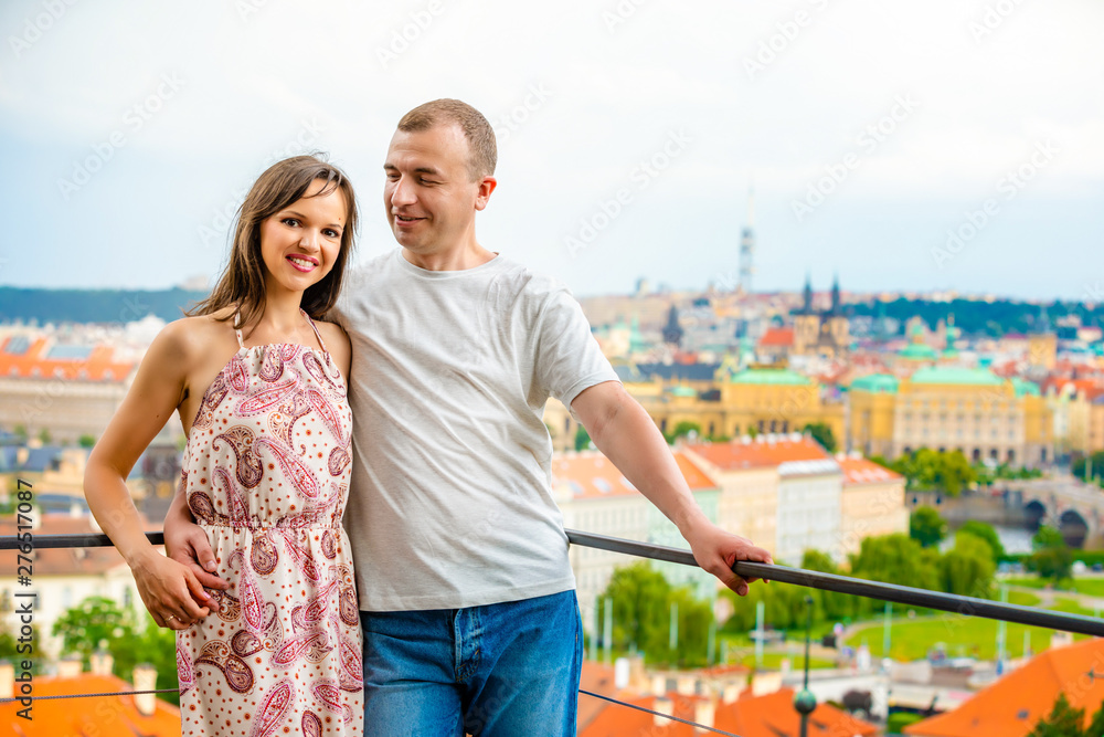 Naklejka premium Young couple walking in old town of Prague