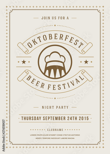 Oktoberfest beer festival celebration party retro typography poster vector illustration