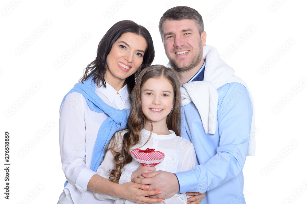 Happy family of three on white background Happy family of three on white background