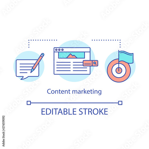 Content marketing concept icon. Copywriting, contextual advertising idea thin line illustration. Digital marketing tactic. Target audience. Vector isolated outline drawing. Editable stroke