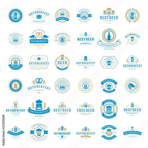Oktoberfest celebration beer festival labels, badges and logos set