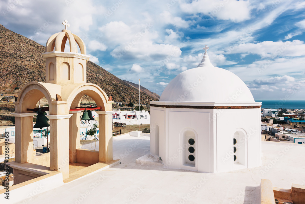 Dome of orthodox church in Santorini island, Greece