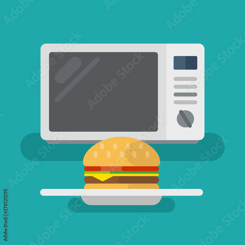 Fast food burger from microwave in dish