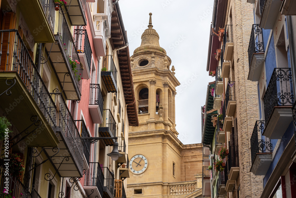Cathedral of Pamplona from Curia street, Spain