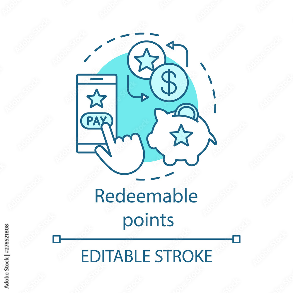 Redeemable points concept icon. Cashback, redeem bonuses idea thin line
