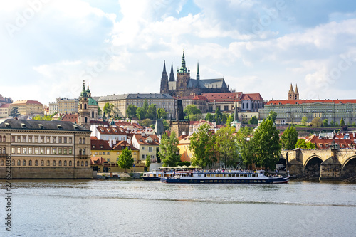 Prague cityscape with Prague Castle and Vltava river, Czech Republic