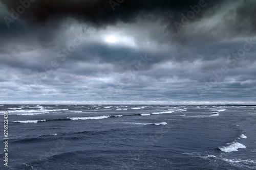 Gray and and stormy gulf of Riga  Baltic sea.